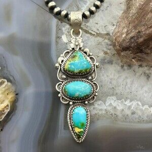 Sterling Silver Southwestern Style 3 Sonora Gold Turquoise Decorated Pendant #4